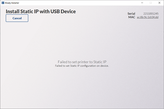 Failed to set printer to Static IP