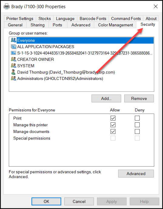 Printer Drivers - Enable Driver Security Permissions | Brady Support
