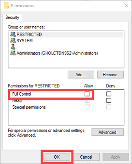 Subkey permissions_Full control