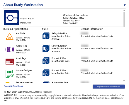 Brady Workstation licenses